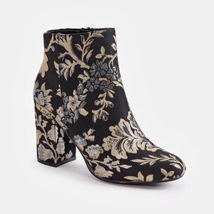 Loreida Gold Metallic Floral Block Heel Bootie